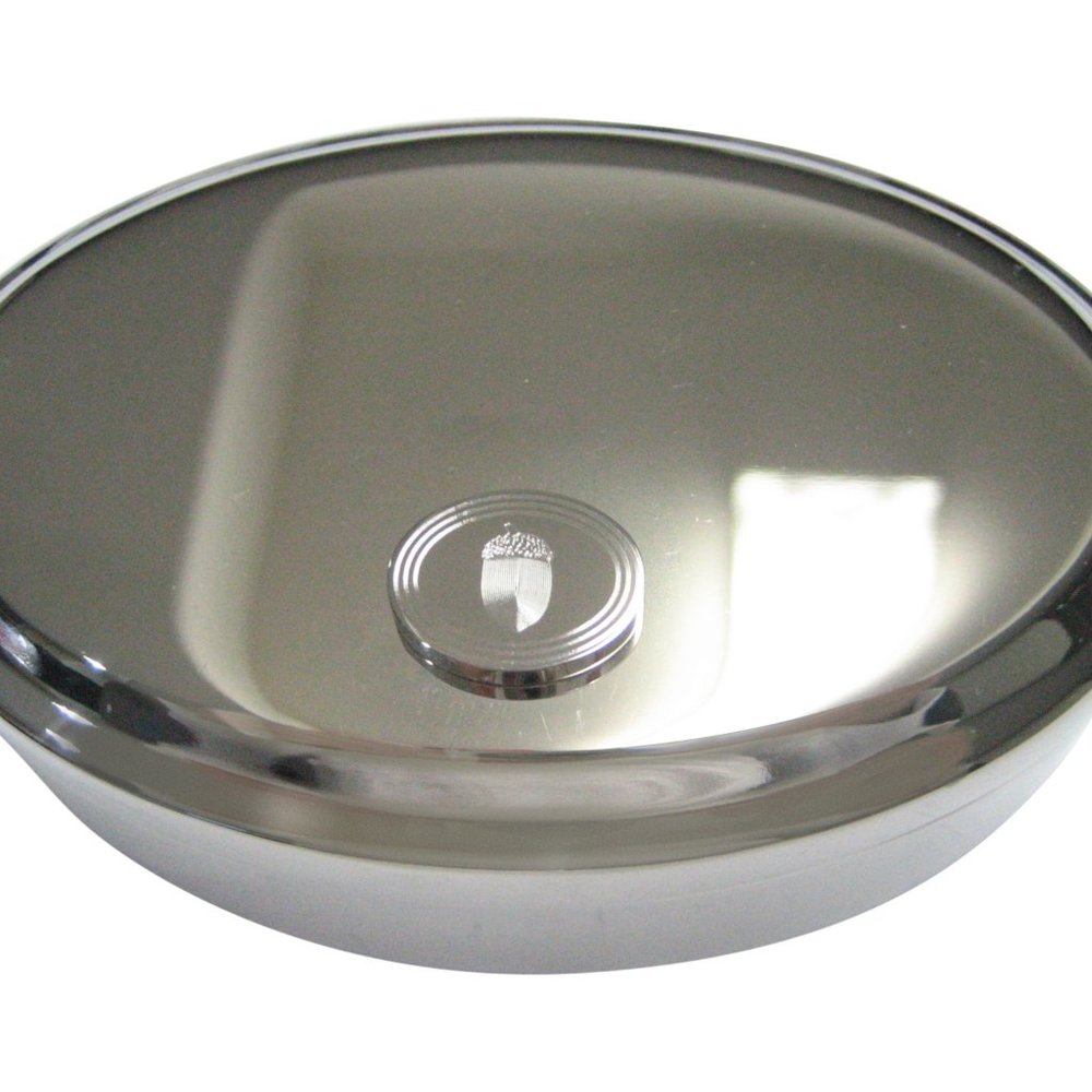 Etched Oval Acorn Oval Trinket Jewelry Box